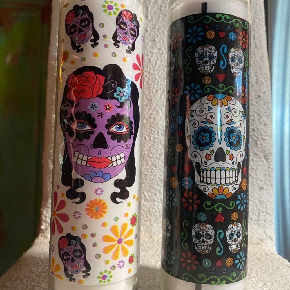 NEW~6 Pack Day of the Dead Sugar Skull Jar Candles